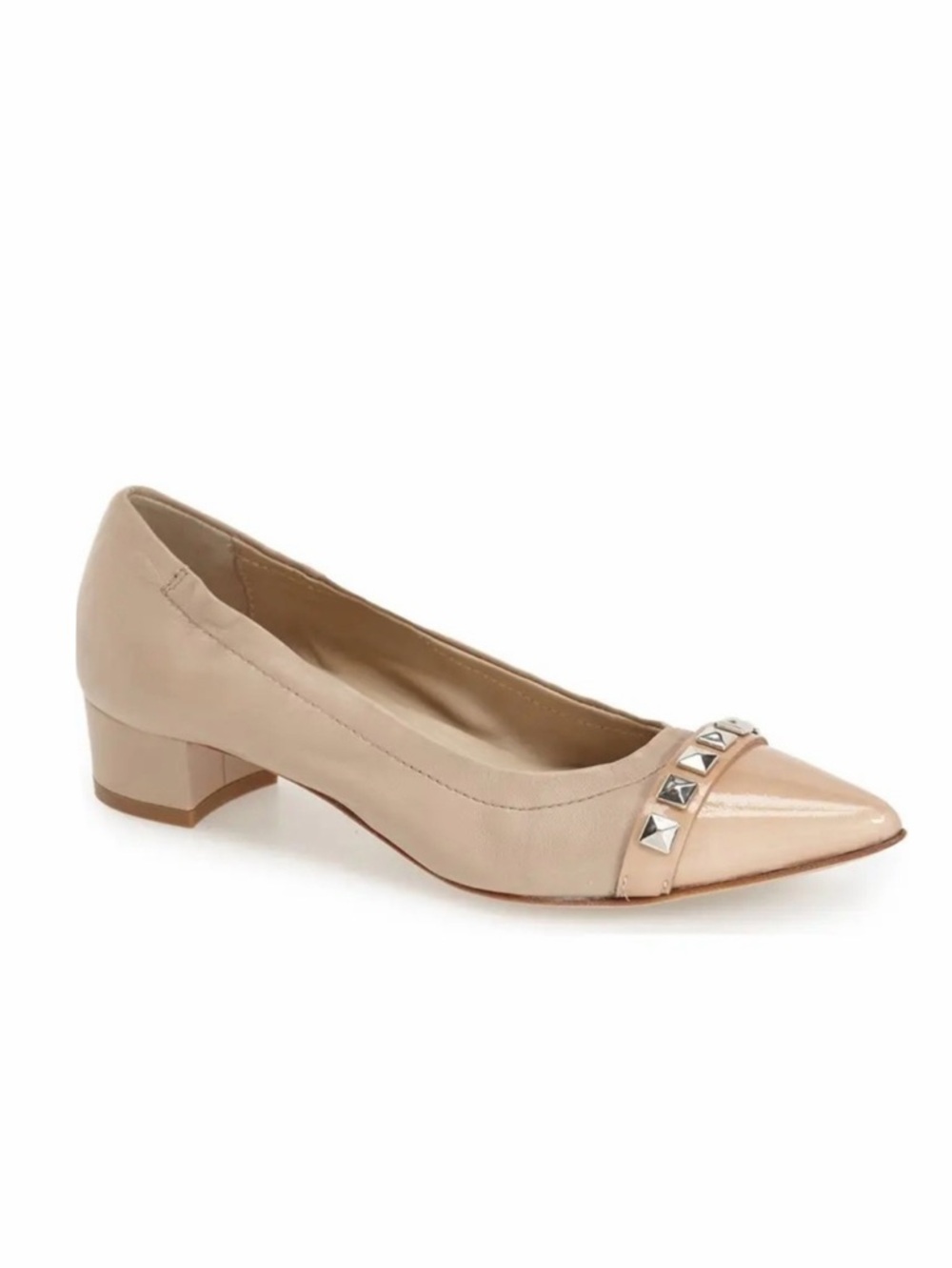 Attilio Giusti Leombruni AGL Nude Tan Studded Pyramid Pointed-Toe Low Heel Pump